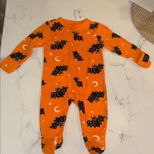 Orange Bat Print Kids One Piece
